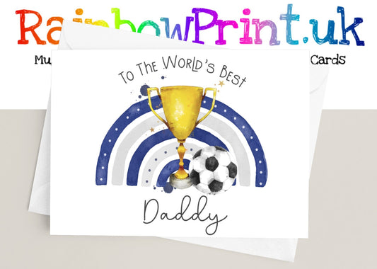 Football World's Best Daddy Blue and Grey - Personalised A5 Glossy Greetings Card - Rainbowprint.uk