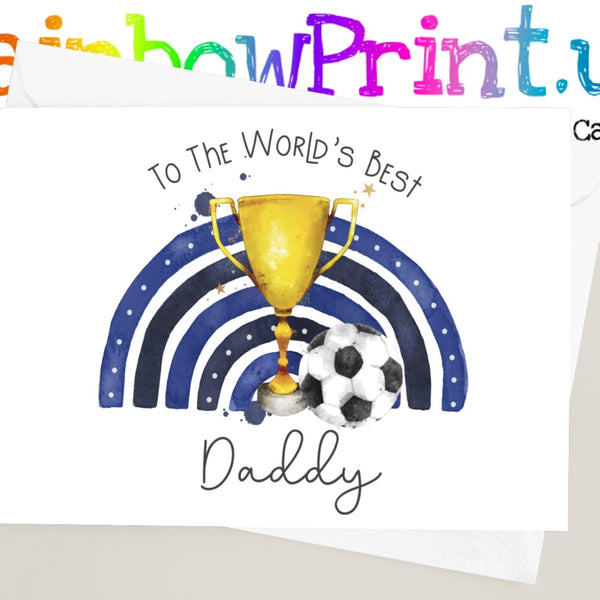 Football World's Best Daddy Dark Blues - Personalised A5 Glossy Greetings Card - Rainbowprint.uk