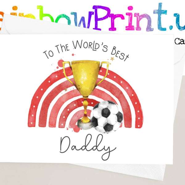 Football World's Best Daddy Reds - Personalised A5 Glossy Greetings Card - Rainbowprint.uk