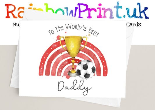 Football World's Best Daddy Reds - Personalised A5 Glossy Greetings Card - Rainbowprint.uk