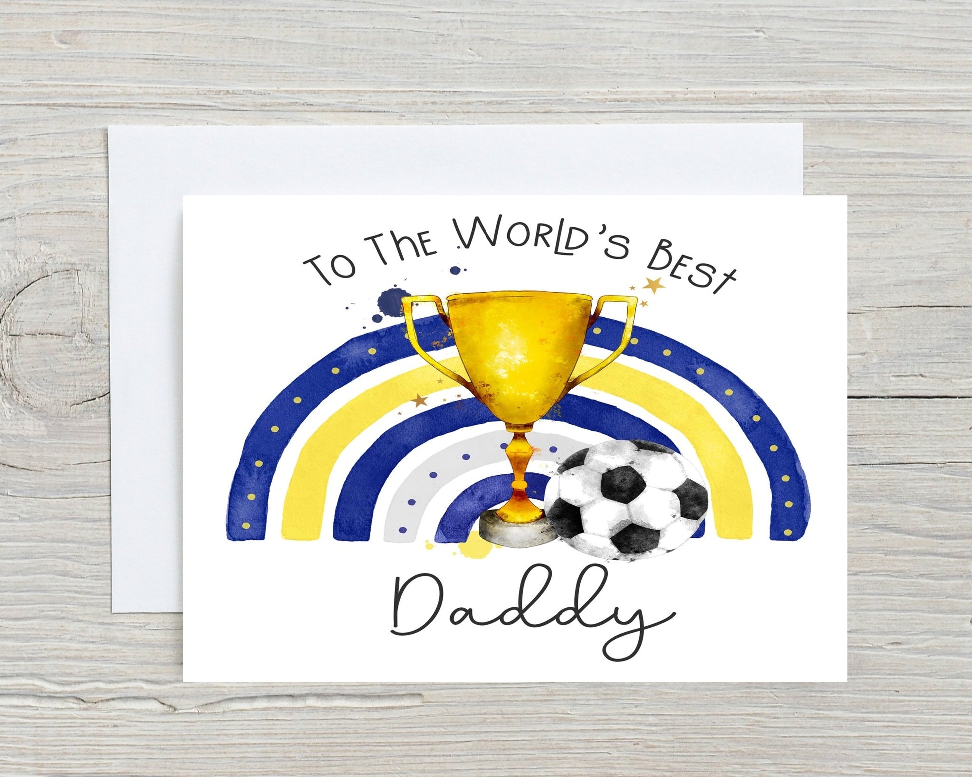 Football World's Best Daddy Yellow and Blues - Personalised A5 Glossy Greetings Card - Rainbowprint.uk