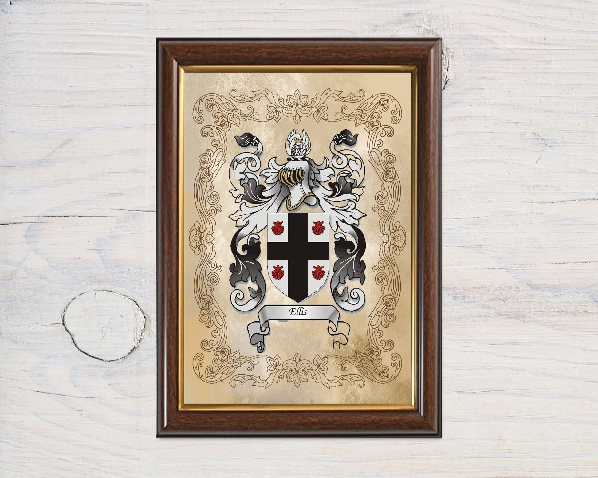 Framed A4 Heraldry/Genealogy/Family Crest/Family Name/Coat of Arms/Surname A4 Wall Print - Rainbowprint.uk