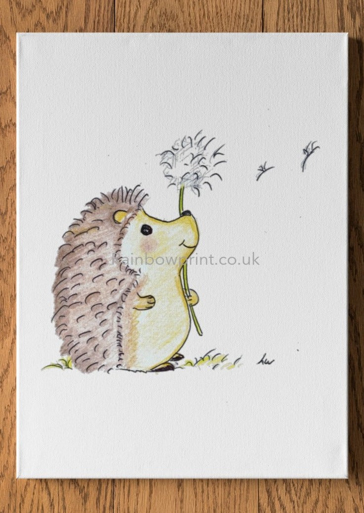 Hedgehog Dandelion Charity A4 Wall Print in aid of Oxfordshire Wildlife Rescue - rainbowprintshop