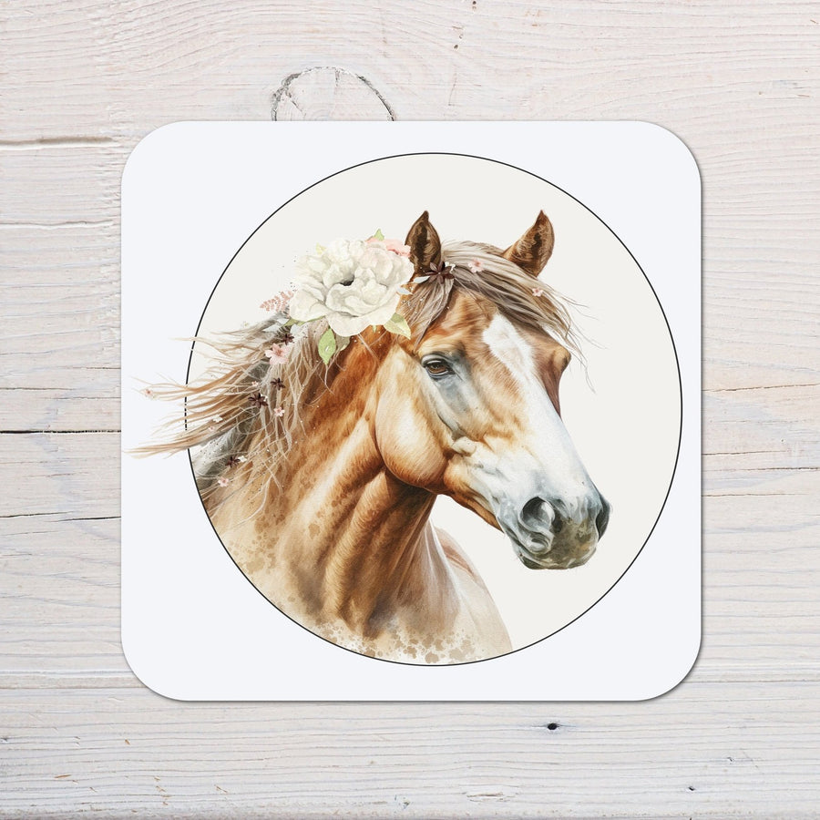 Horse with Florals Coaster personalised with any wording - Rainbowprint.uk
