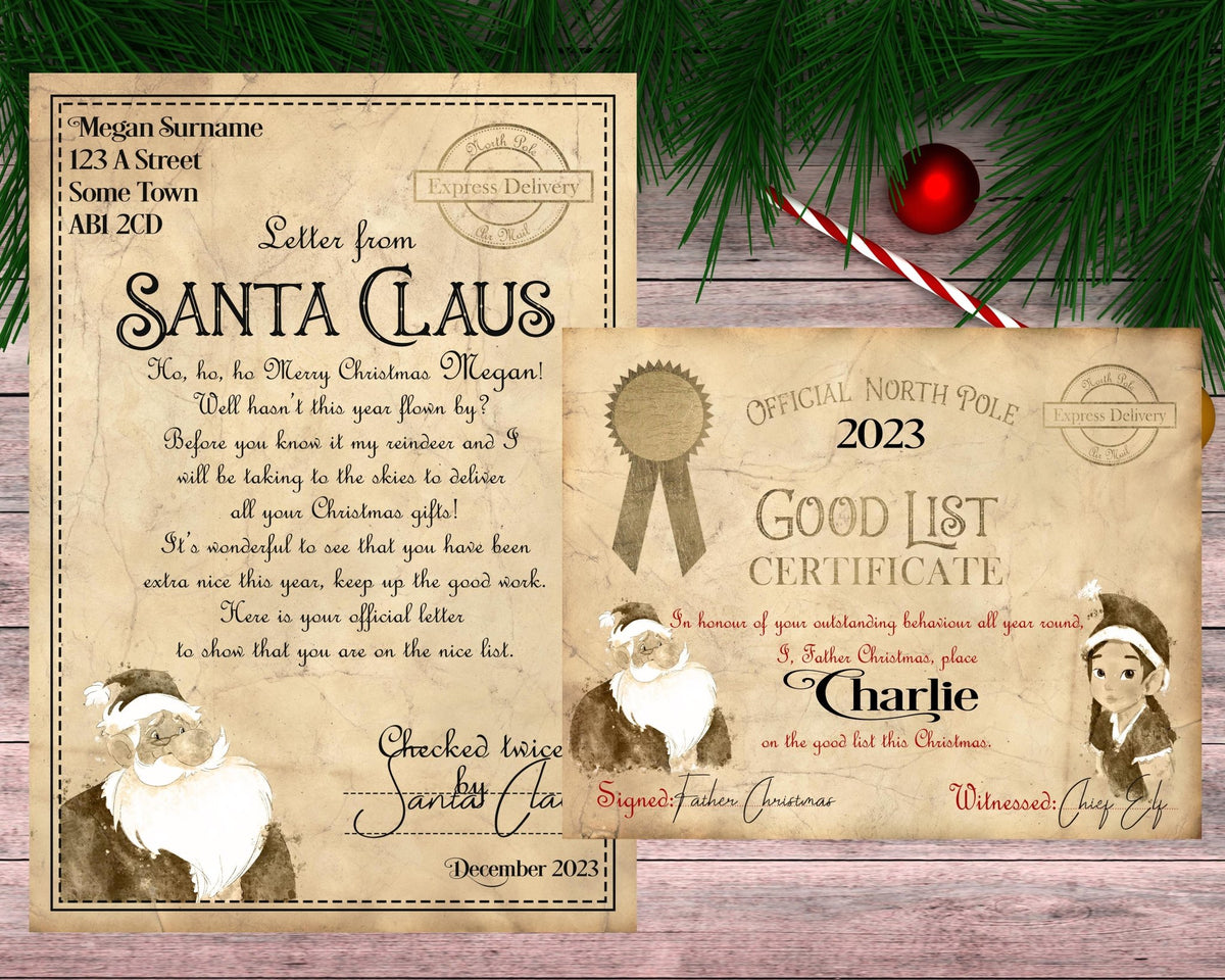 Personalised Letter From Santa / Father Christmas & Good List Certificate - Make Them Believe! - Rainbowprint.uk