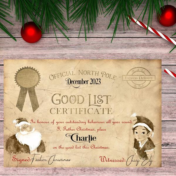 Personalised Letter From Santa / Father Christmas & Good List Certificate - Make Them Believe! - Rainbowprint.uk