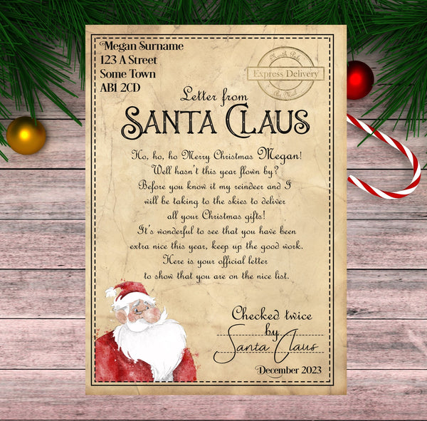 Santa Clause Christmas letter for children personalised festive letter from Santa Claus by rainbowprintshop
