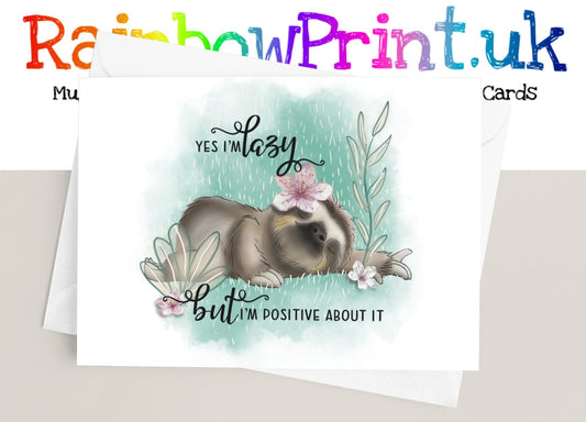 Sloth - Yes I'm Lazy Personalised A5 Glossy Greetings Card - Rainbowprint.uk