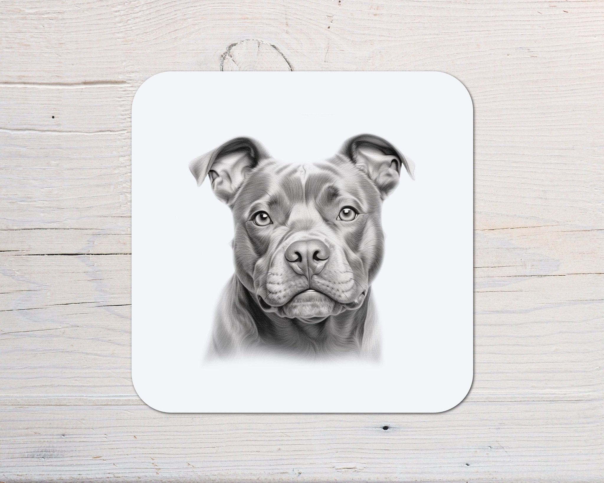 Staffy Dog Coaster personalised with any Wording Message ideal