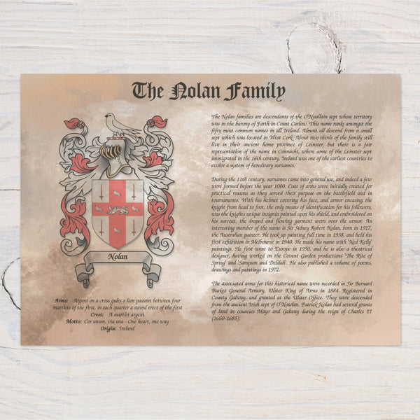 Surname history wall art family crest and detailed family history text