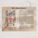 Surname history wall art print family crest and detailed family history text