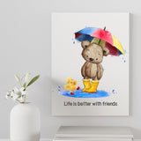 Teddy Bear with Rainbow Umbrella Personalised A4 Glossy Wall Art Print - Rainbowprint.uk