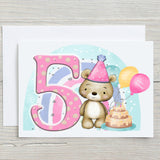 Teddy Birthday Card with Rainbow & Balloons Age 1-13 Personalised A5 Glossy Greetings Card - Rainbowprint.uk