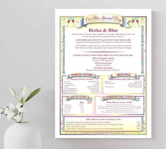 Valentines Day "Our First Valentine's Day Together" Personalised A4 Wall Print - Rainbowprint.uk