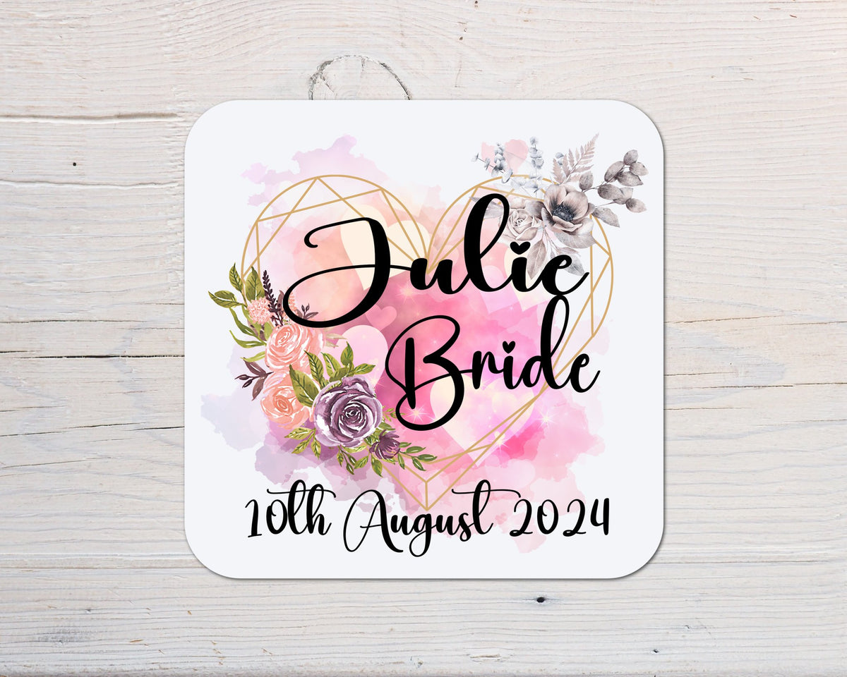 Wedding, Bride, Maid of Honour, Bridesmaid, Guest, Hen Night, Shower, Coaster personalised with any wording - Rainbowprint.uk