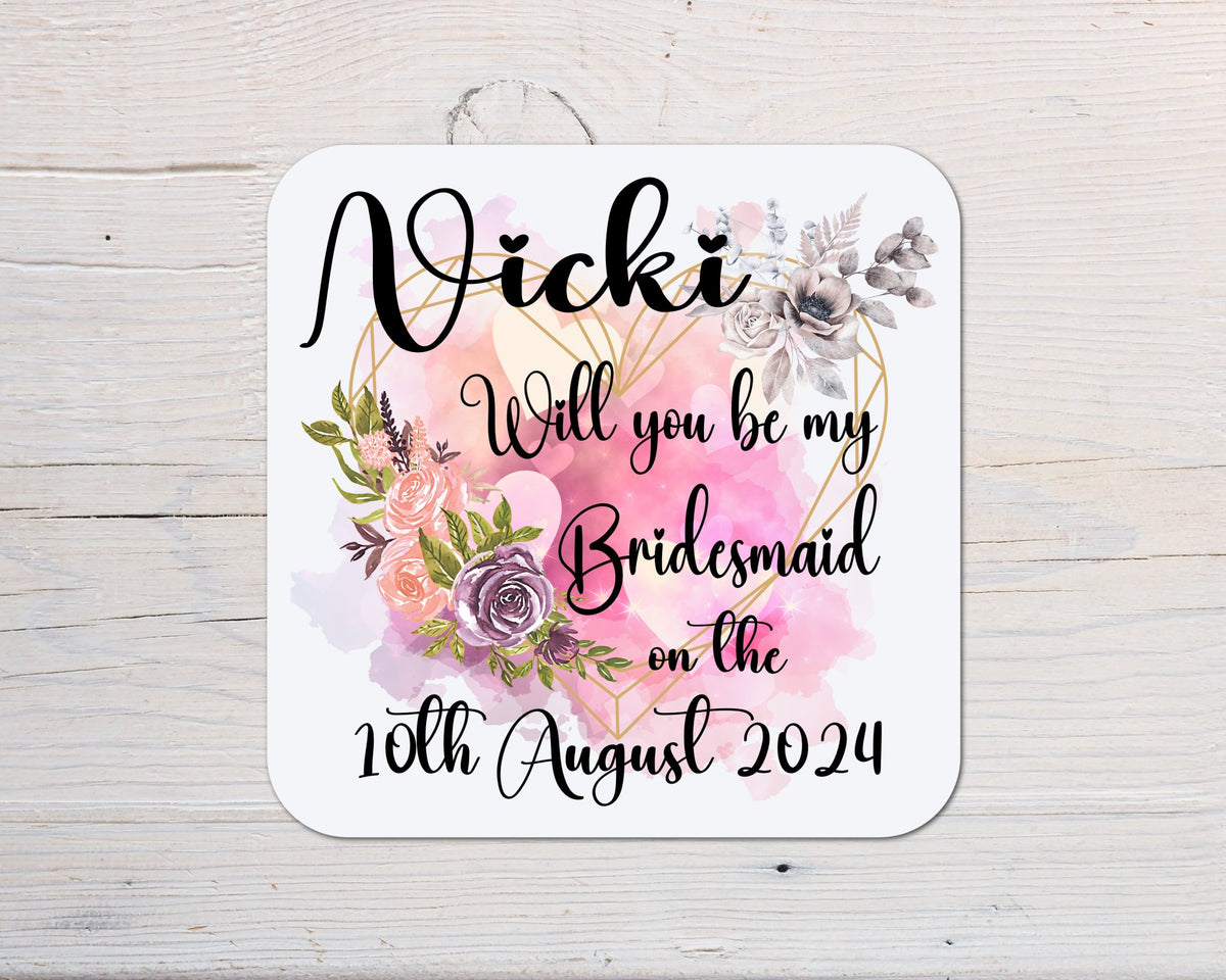 Wedding, Bride, Maid of Honour, Bridesmaid, Guest, Hen Night, Shower, Coaster personalised with any wording - Rainbowprint.uk
