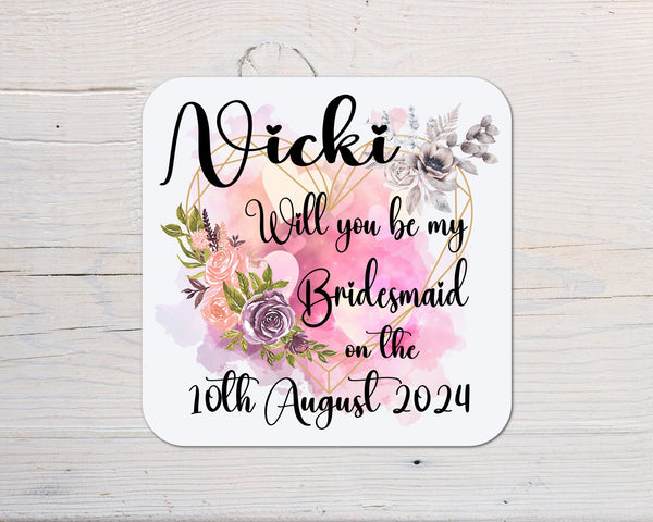 Wedding, Bride, Maid of Honour, Bridesmaid, Guest, Hen Night, Shower, Coaster personalised with any wording - Rainbowprint.uk