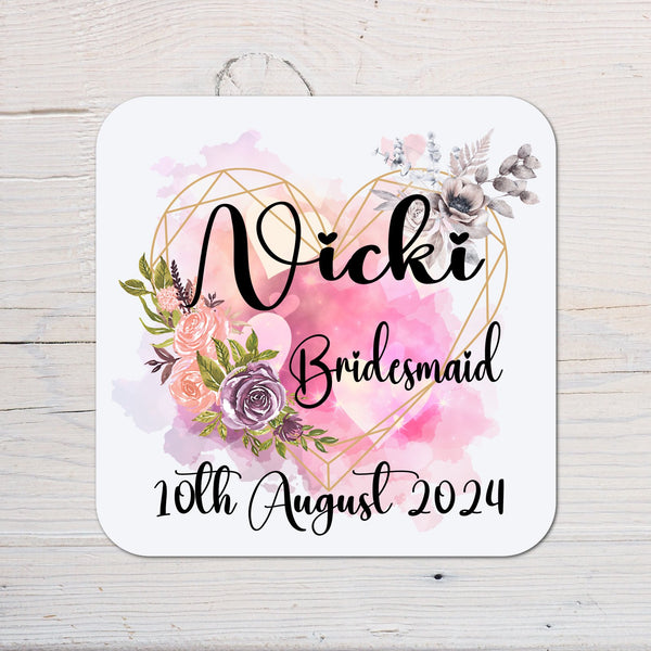 Wedding, Bride, Maid of Honour, Bridesmaid, Guest, Hen Night, Shower, Coaster personalised with any wording - Rainbowprint.uk