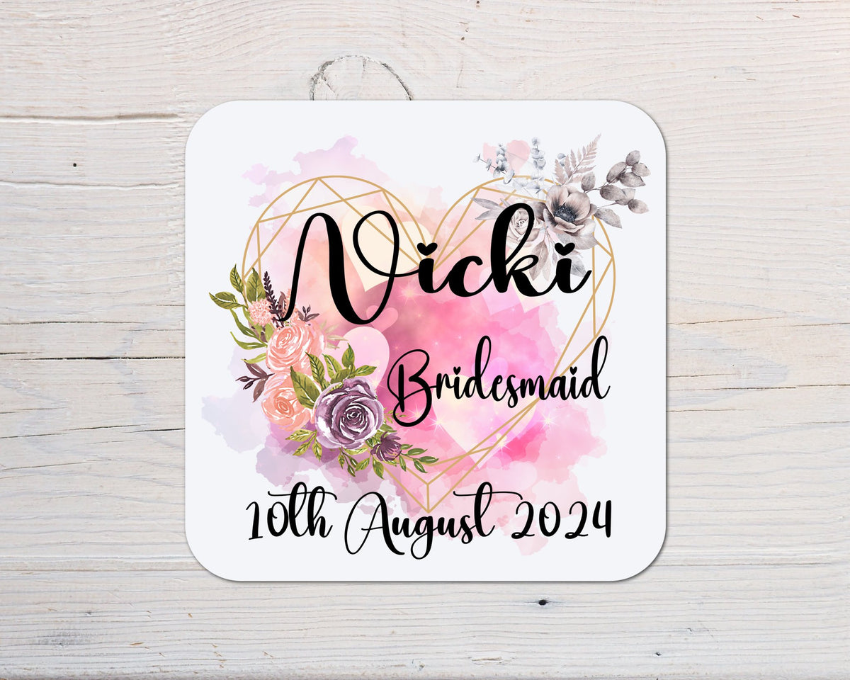 Wedding, Bride, Maid of Honour, Bridesmaid, Guest, Hen Night, Shower, Coaster personalised with any wording - Rainbowprint.uk