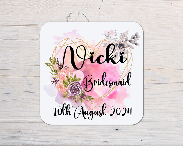 Wedding, Bride, Maid of Honour, Bridesmaid, Guest, Hen Night, Shower, Coaster personalised with any wording - Rainbowprint.uk