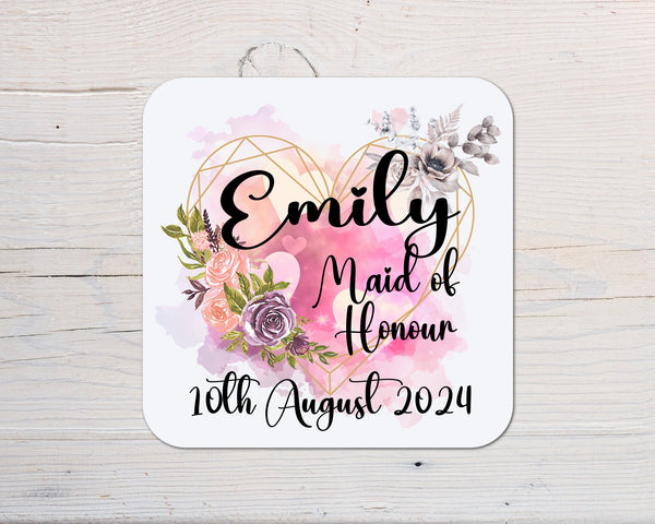 Wedding, Bride, Maid of Honour, Bridesmaid, Guest, Hen Night, Shower, Coaster personalised with any wording - Rainbowprint.uk