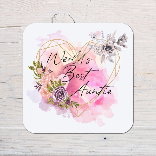 World's Best Auntie Coaster personalised with any wording - Rainbowprint.uk