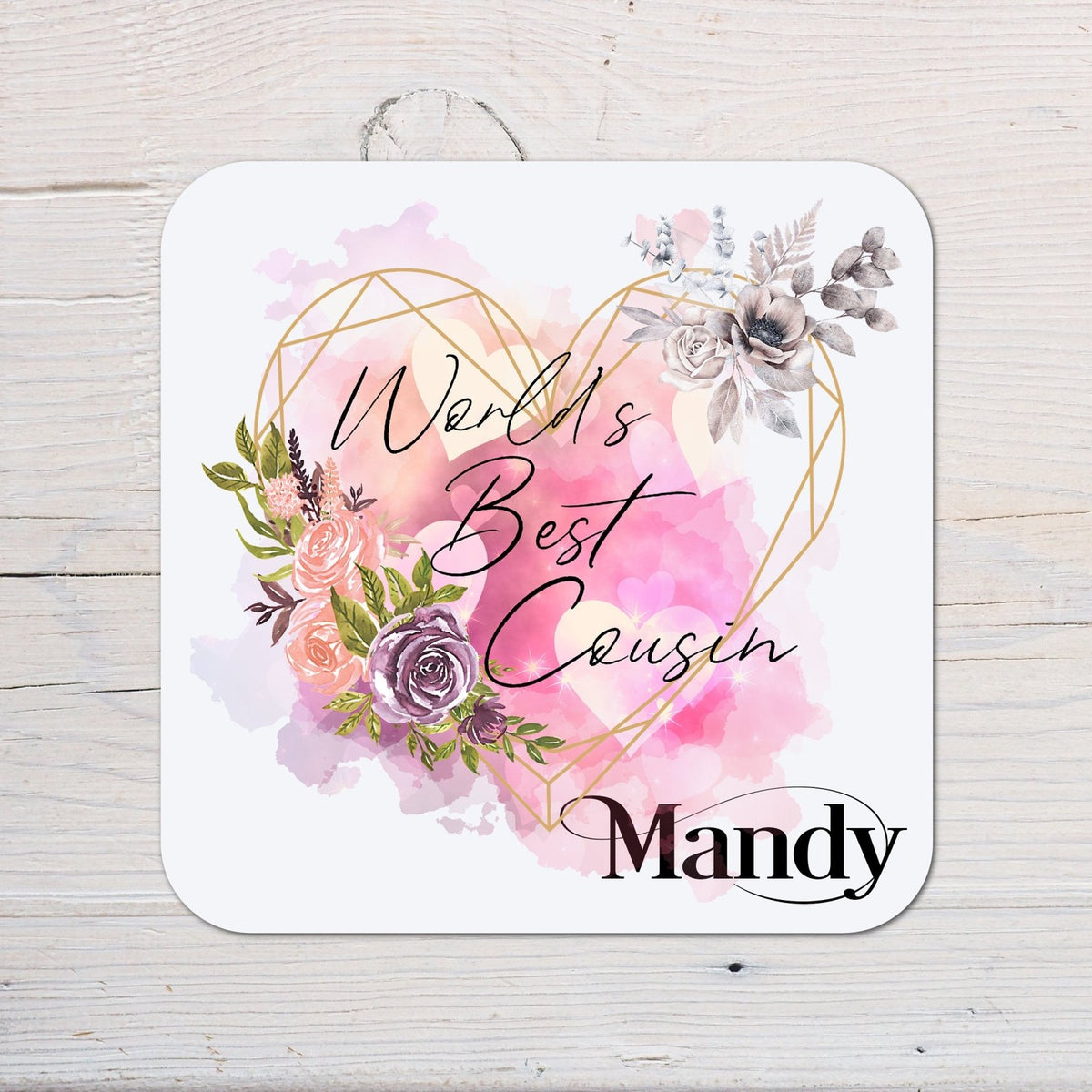 World's Best Cousin Coaster personalised with any wording - Rainbowprint.uk