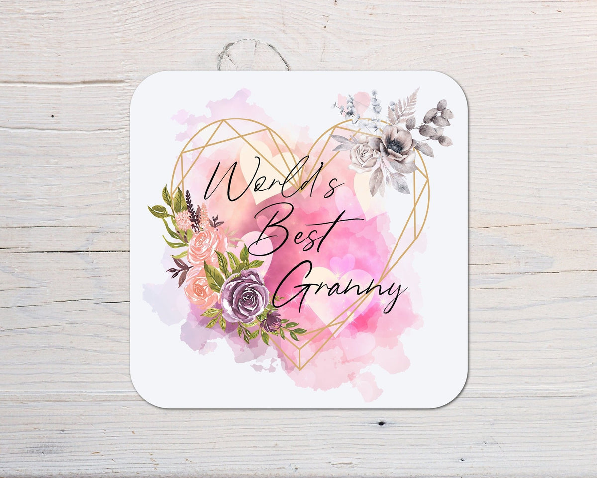 World's Best Granny Coaster personalised with any wording - Rainbowprint.uk