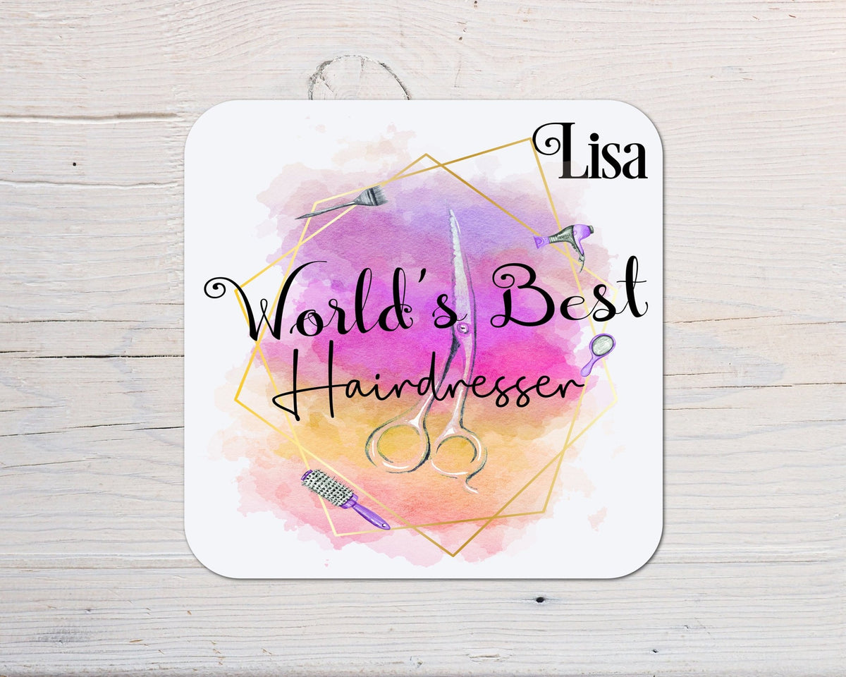 World's Best Hairdresser Coaster personalised with any wording - Rainbowprint.uk