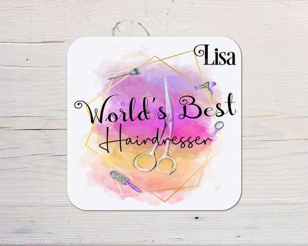 World's Best Hairdresser Coaster personalised with any wording - Rainbowprint.uk