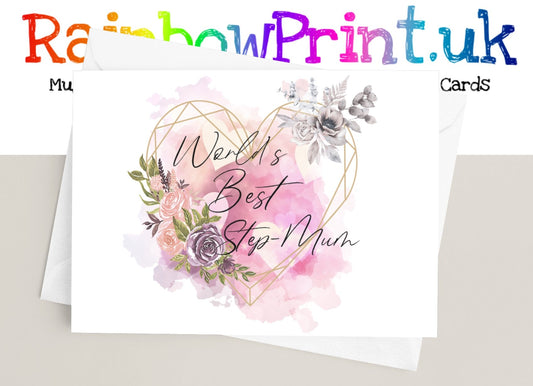 World's Best Step Mum - Personalised A5 Glossy Greetings Card - Rainbowprint.uk
